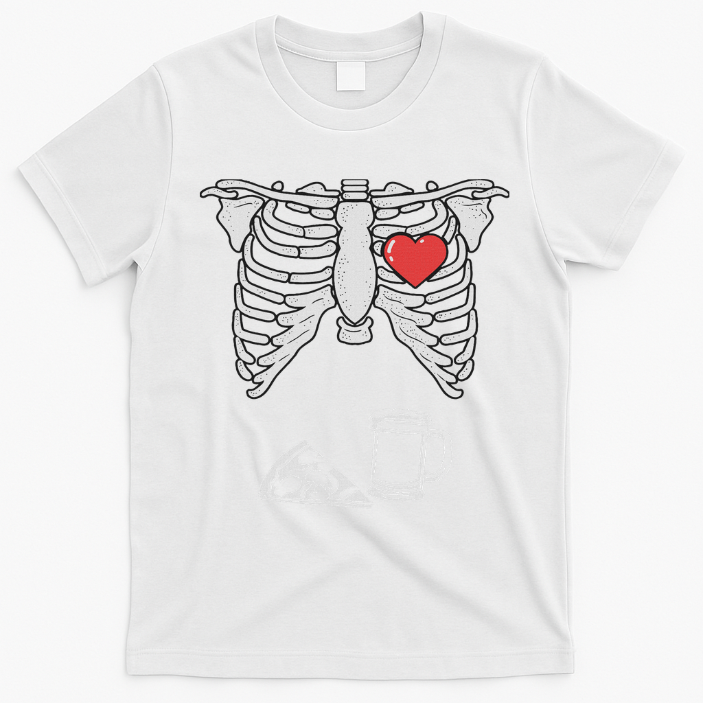 Dad Skeleton Halloween Beer Pizza Funny Pregnancy Couple T-Shirt - White