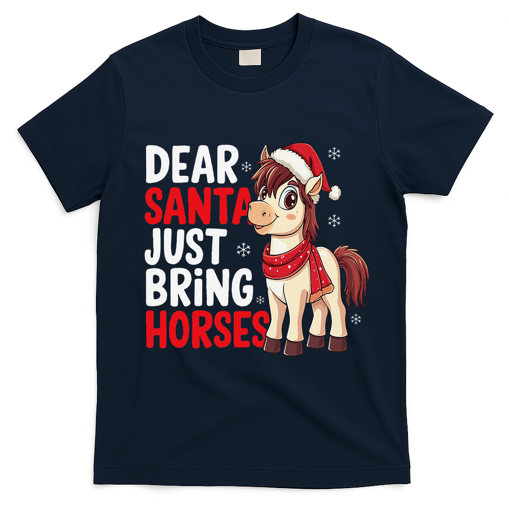 Dear Santa Just Bring Horses Horseback Rider Rodeo Christmas T-Shirt - Navy Blue