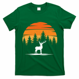 Deer Sunset Mountain Scene Vintage Outdoor Retro T-Shirt - Irish Green