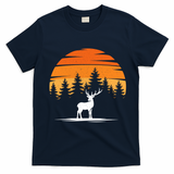 Deer Sunset Mountain Scene Vintage Outdoor Retro T-Shirt - Navy Blue