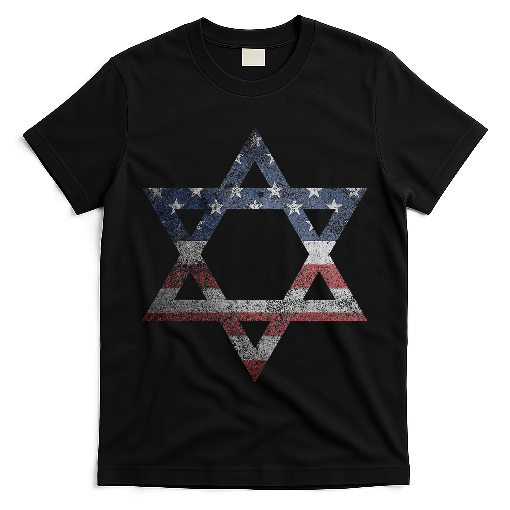 Distressed Star of David Jews Jewish Gifts USA American Flag  T-Shirt