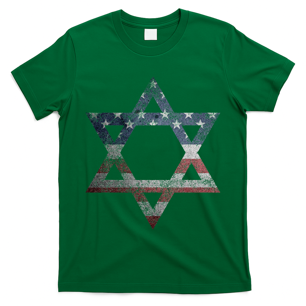 Distressed Star of David Jews Jewish Gifts USA American Flag  T-Shirt