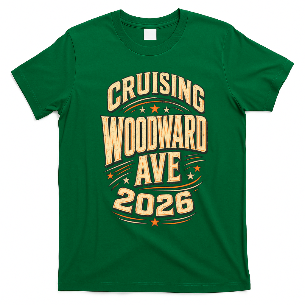 Detroit Steel Timeless Soul: 2026 Crusing Woodward Ave M1 Front & Back T-Shirt - Irish Green