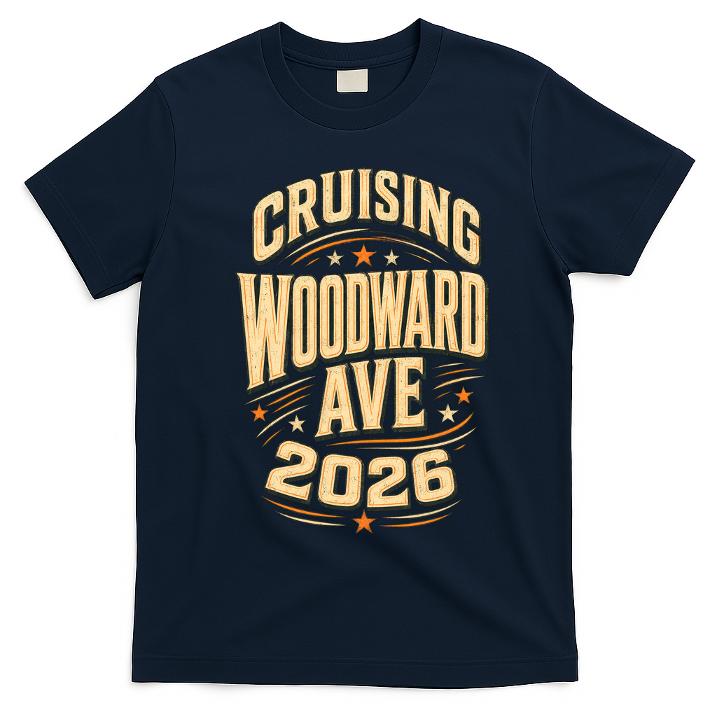 Detroit Steel Timeless Soul: 2026 Crusing Woodward Ave M1 Front & Back T-Shirt - Navy Blue