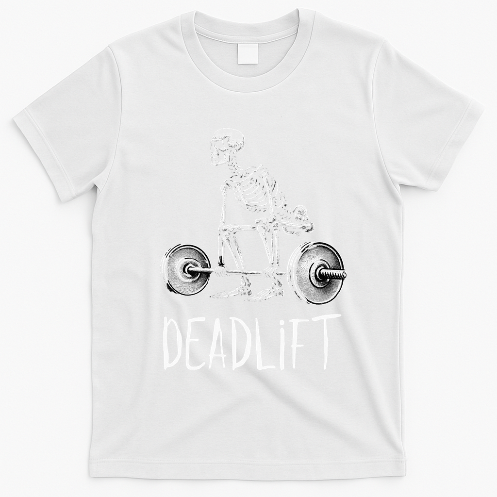 Deadlift Skeleton Workout Halloween Weight Lifting Fitness T-Shirt - White