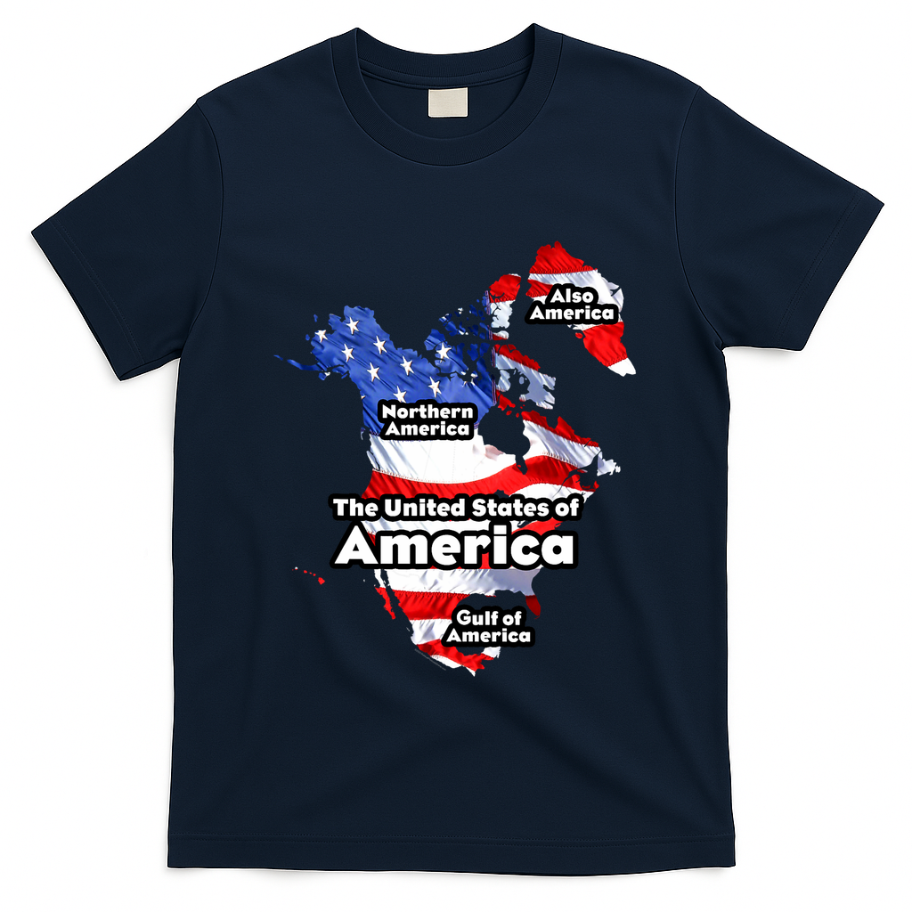 Donald Trump American Flag Canada Greenland Gulf Map T-Shirt - Navy