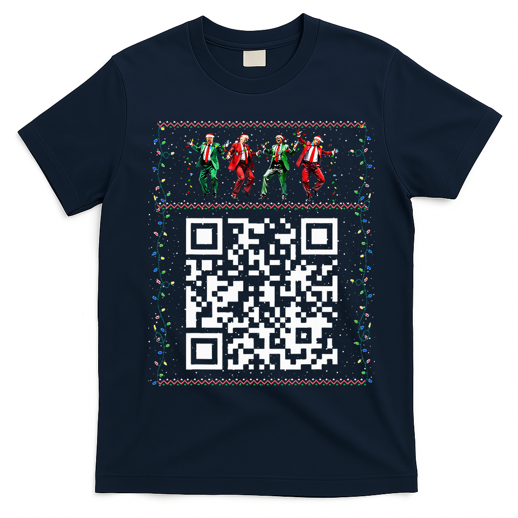 Dancing Trump Christmas Qr President 2024 Dance Code T-Shirt - Navy Blue