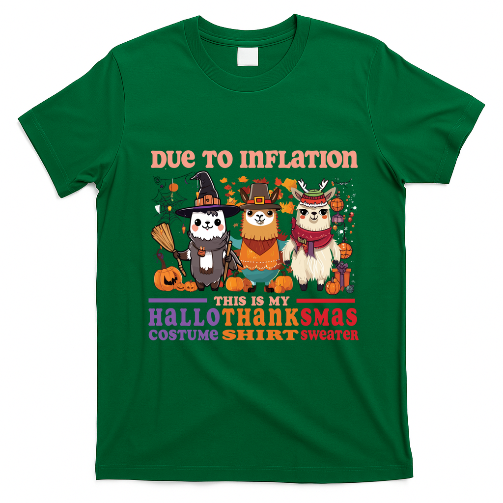 Due To Inflation Halloween Thanksgiving Ugly Christmas Llama Gift T-Shirt - Irish Green