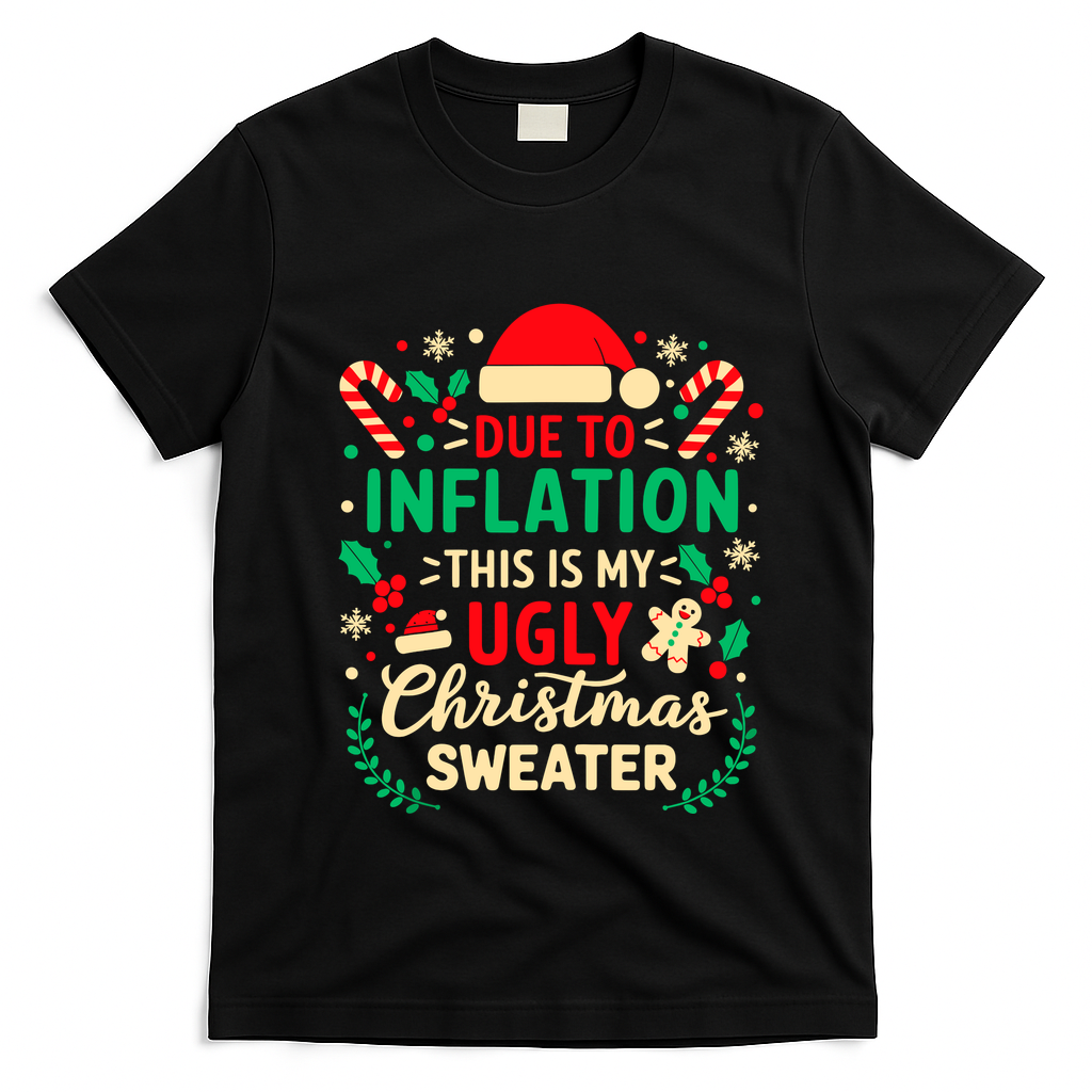 Due To Inflation This Is My Ugly Sweater Xmas T-Shirt - Black