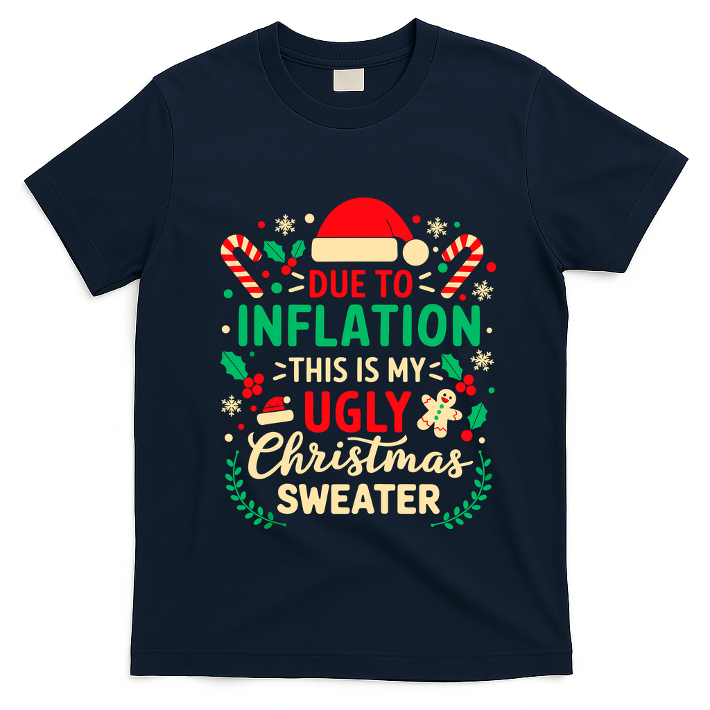 Due To Inflation This Is My Ugly Sweater Xmas T-Shirt - Navy Blue