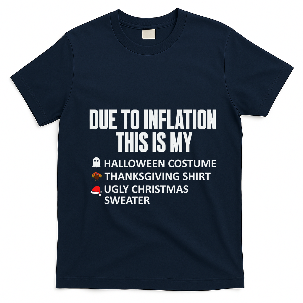 Due To Inflation This Is My Halloween Thanksgiving Christmas T-Shirt - Navy Blue