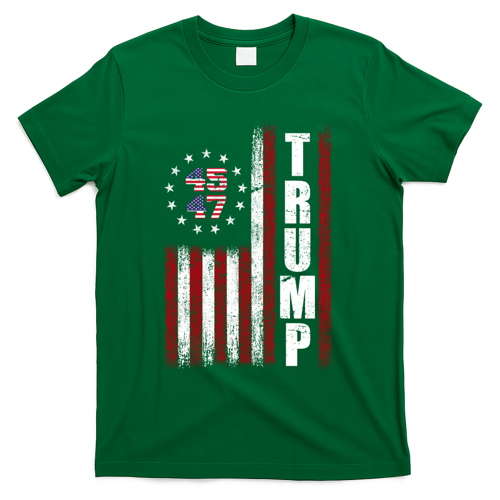 Donald Trump Merchandise 45 47 American Flag T-Shirt - Green