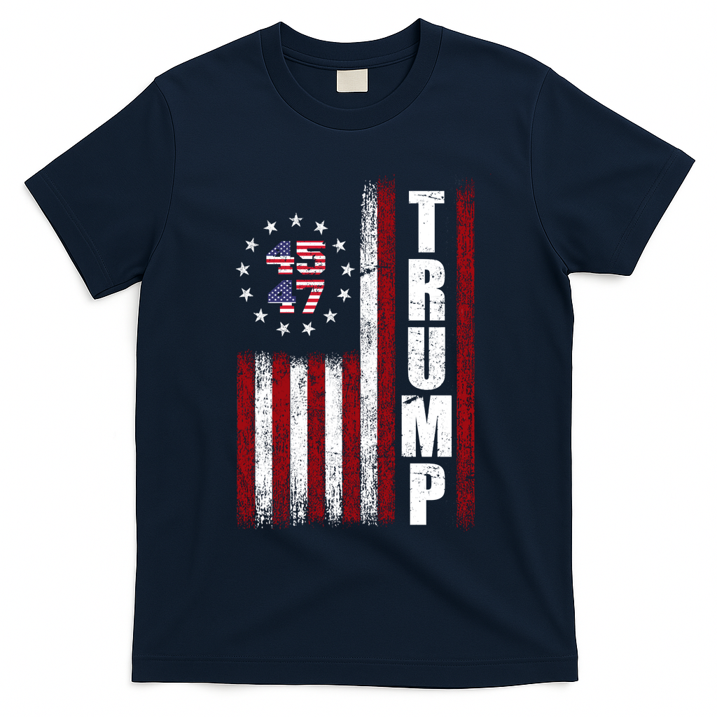 Donald Trump Merchandise 45 47 American Flag T-Shirt - Navy