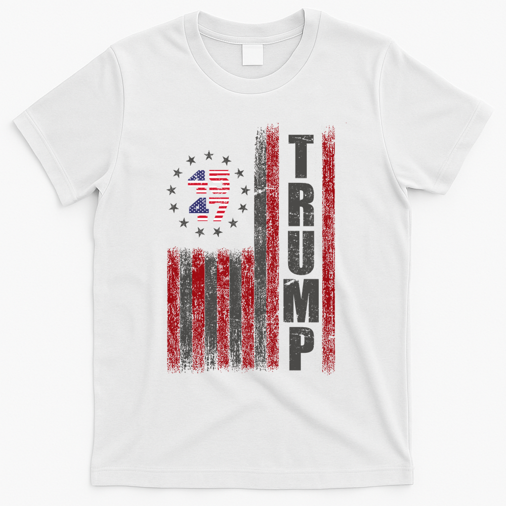 Donald Trump Merchandise 45 47 American Flag T-Shirt - White