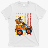 Dabbing Turkey Pumpkin Truck Autumn Usa Flag Thanksgiving Gift T-Shirt - White