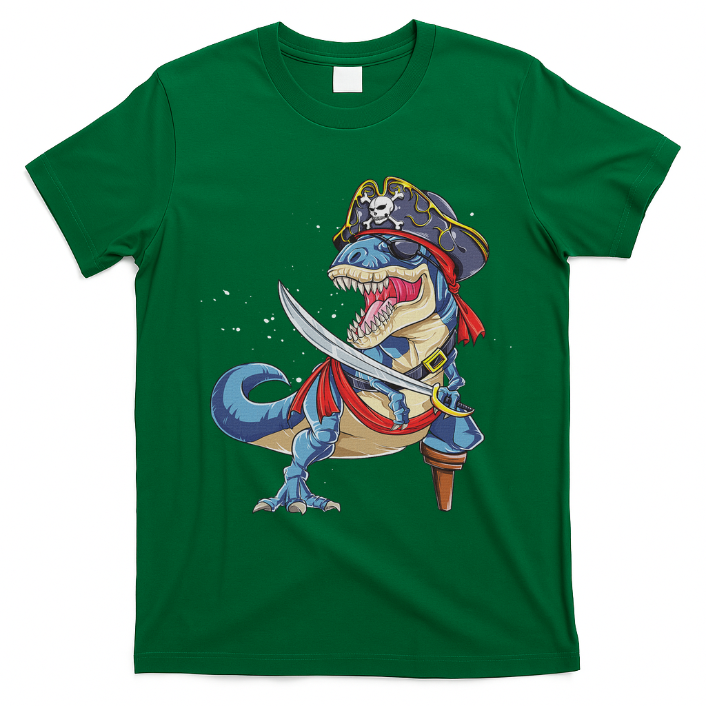 Dinosaur T Rex Pirate Jolly Roger Halloween Funny T-Shirt - Irish Green