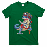 Dinosaur T Rex Pirate Jolly Roger Halloween Funny T-Shirt - Irish Green