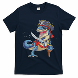 Dinosaur T Rex Pirate Jolly Roger Halloween Funny T-Shirt - Navy Blue
