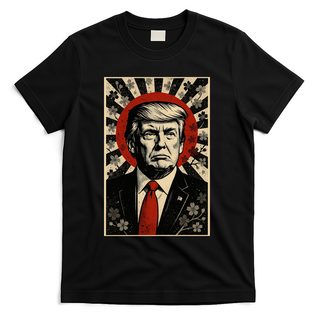 Donald Trump Rising Sun Power Cherry Blossom Propaganda T-Shirt - Black