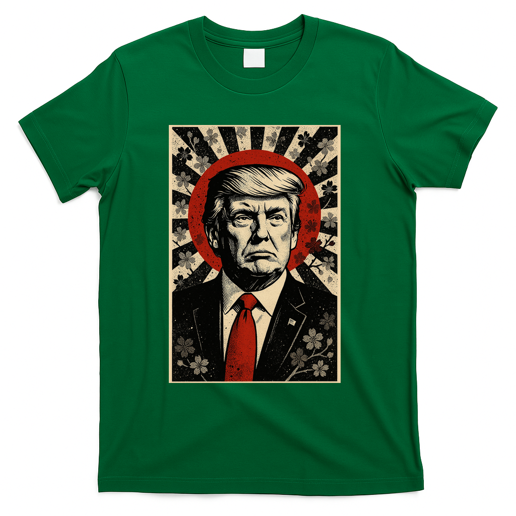 Donald Trump Rising Sun Power Cherry Blossom Propaganda T-Shirt - Green