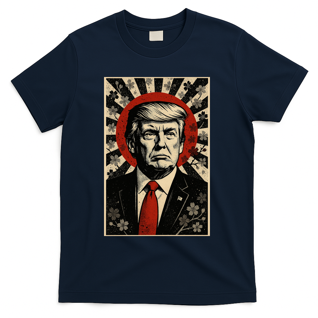 Donald Trump Rising Sun Power Cherry Blossom Propaganda T-Shirt - Navy