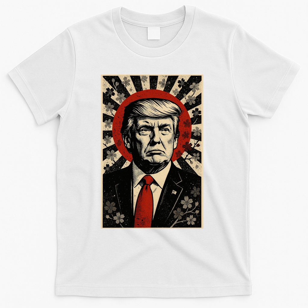 Donald Trump Rising Sun Power Cherry Blossom Propaganda T-Shirt - White