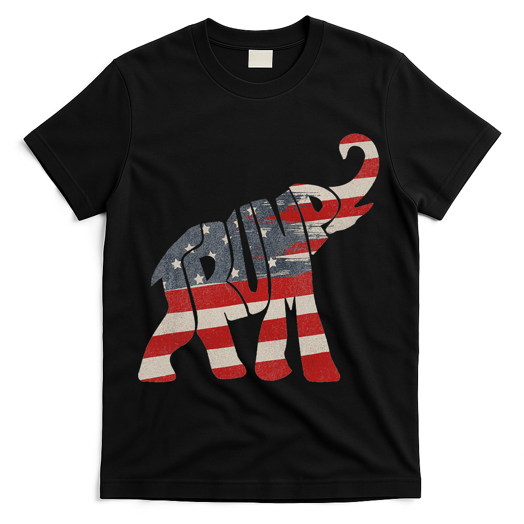 Donald Trump Vintage Republican Elephant USA Flag T-Shirt - Black