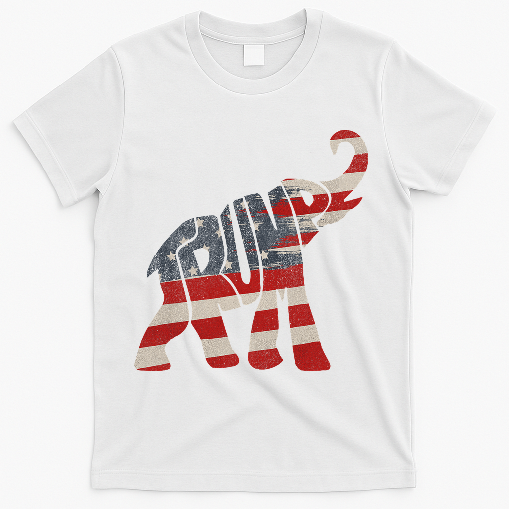 Donald Trump Vintage Republican Elephant USA Flag T-Shirt - White