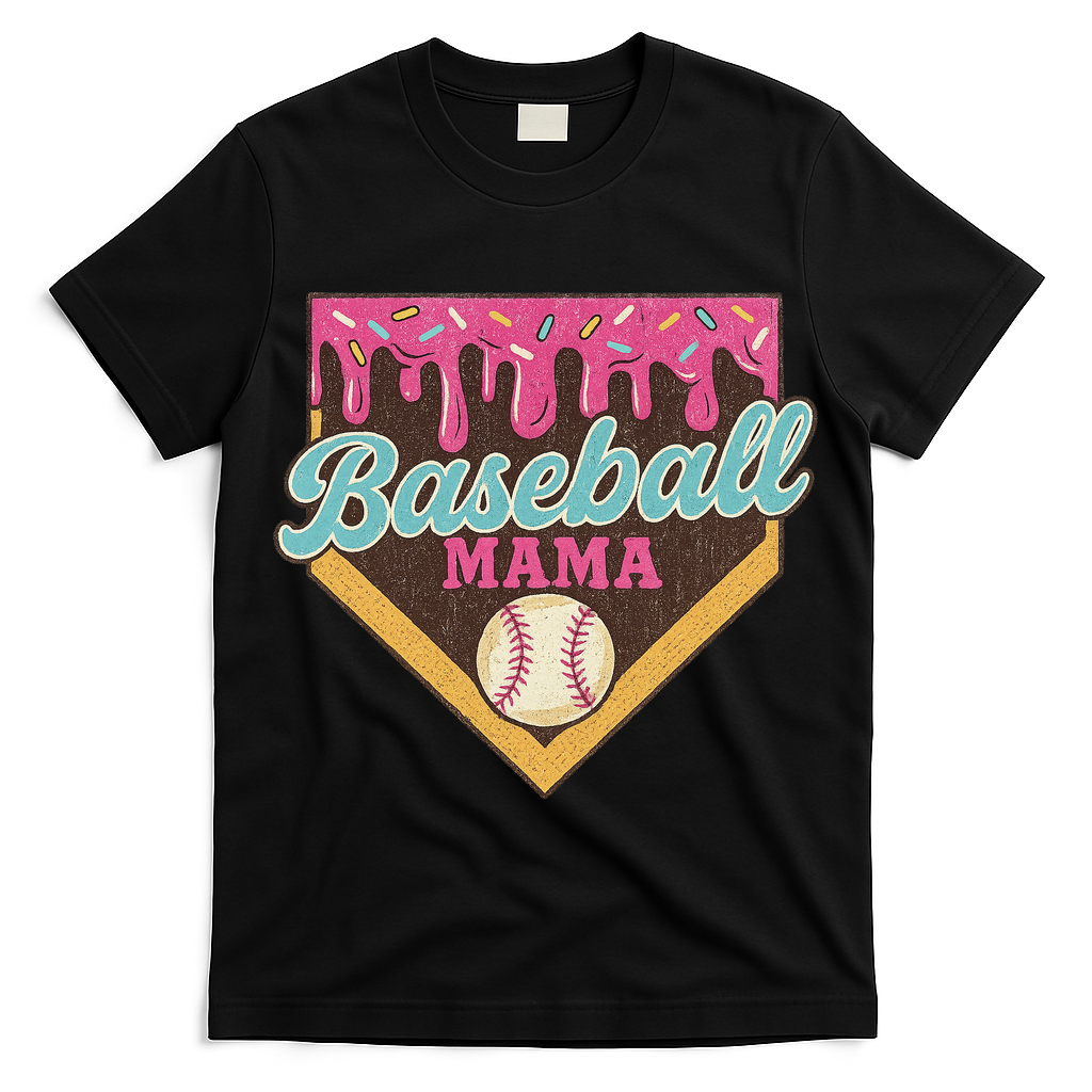 Distressed Vintage Baseball Mama Ice Cream Drip T-Shirt