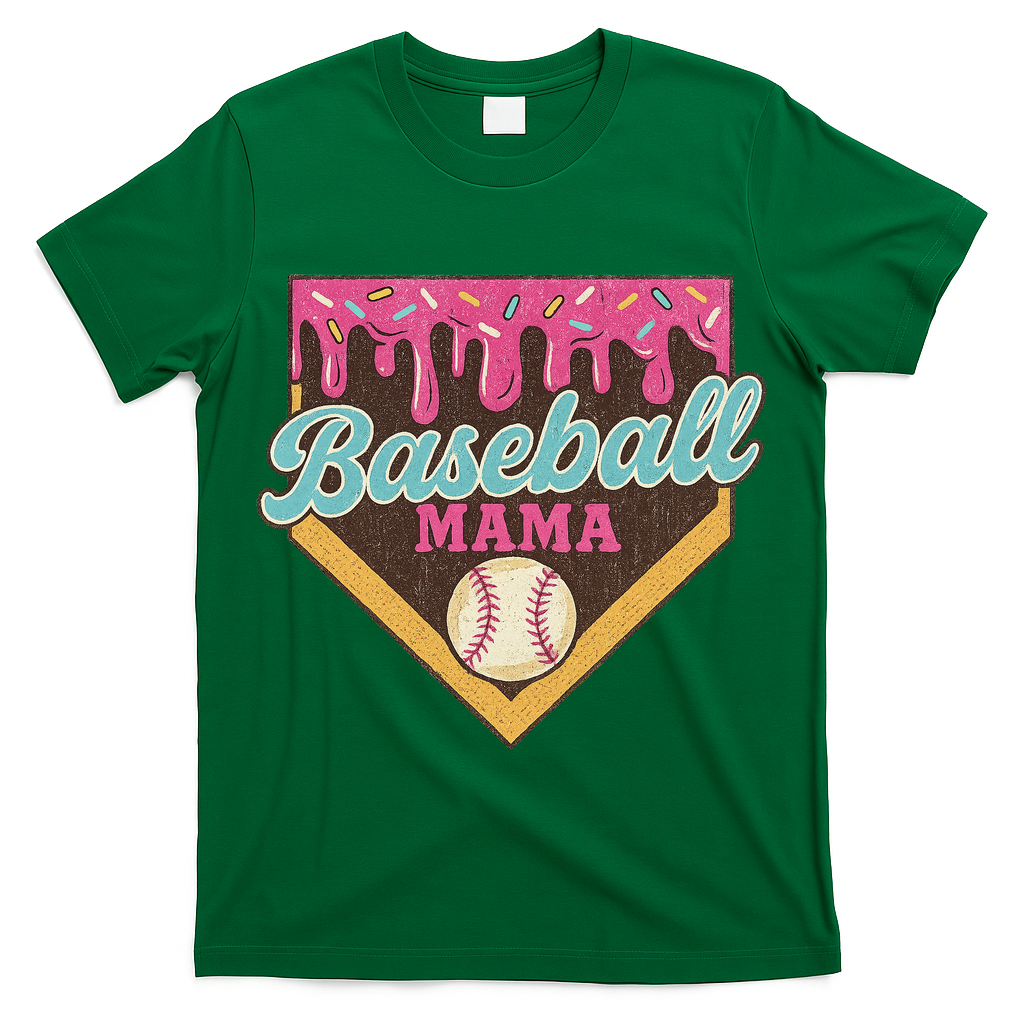 Distressed Vintage Baseball Mama Ice Cream Drip T-Shirt