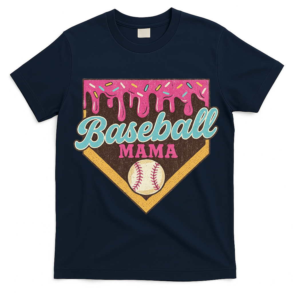 Distressed Vintage Baseball Mama Ice Cream Drip T-Shirt