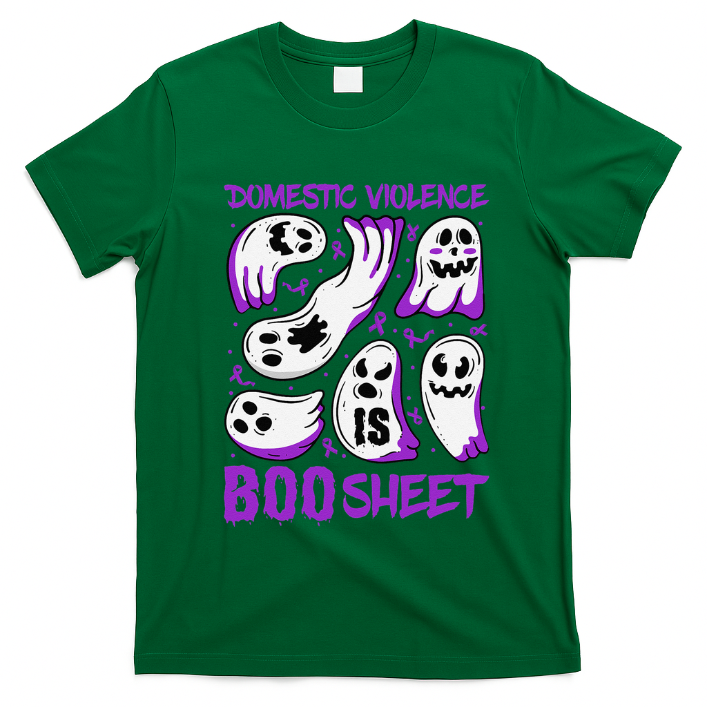 Domestic Violence Is Boo Sheet Ghost Purple Ribbon Halloween T-Shirt - Irish Green