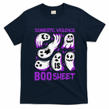 Domestic Violence Is Boo Sheet Ghost Purple Ribbon Halloween T-Shirt - Navy Blue