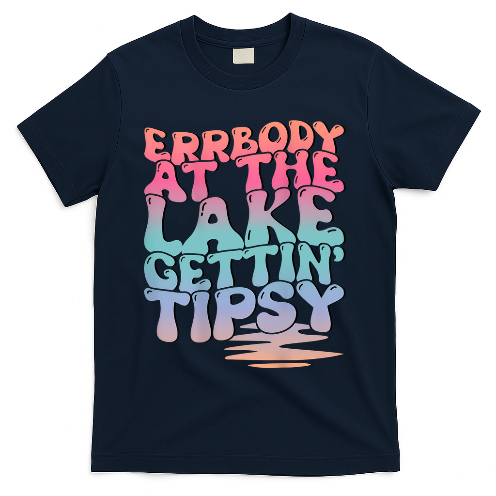 Errbody At The Lake Gettin Tipsy Lake Life Summer Trendy T-Shirt - Navy