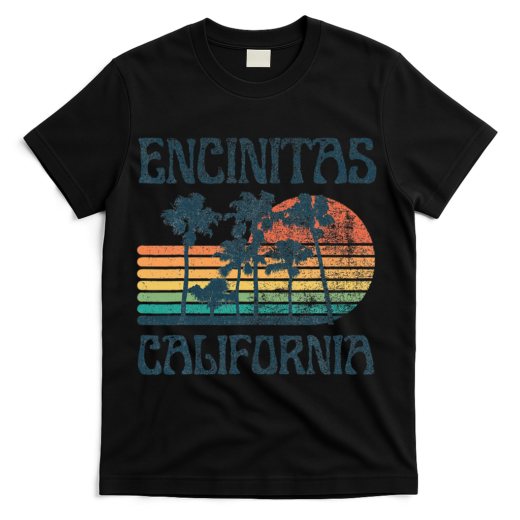 Encinitas California Summer Vacation Vintage T-Shirt - Black