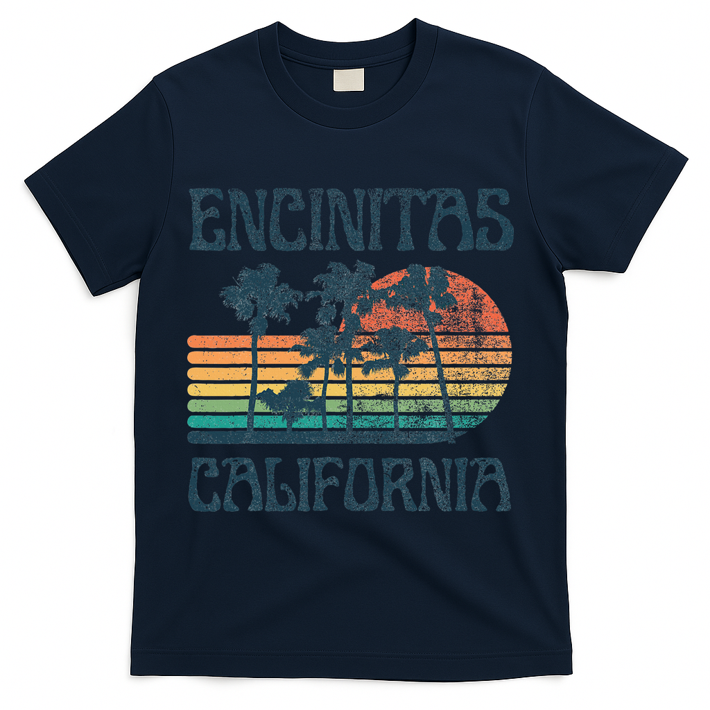 Encinitas California Summer Vacation Vintage T-Shirt - Navy