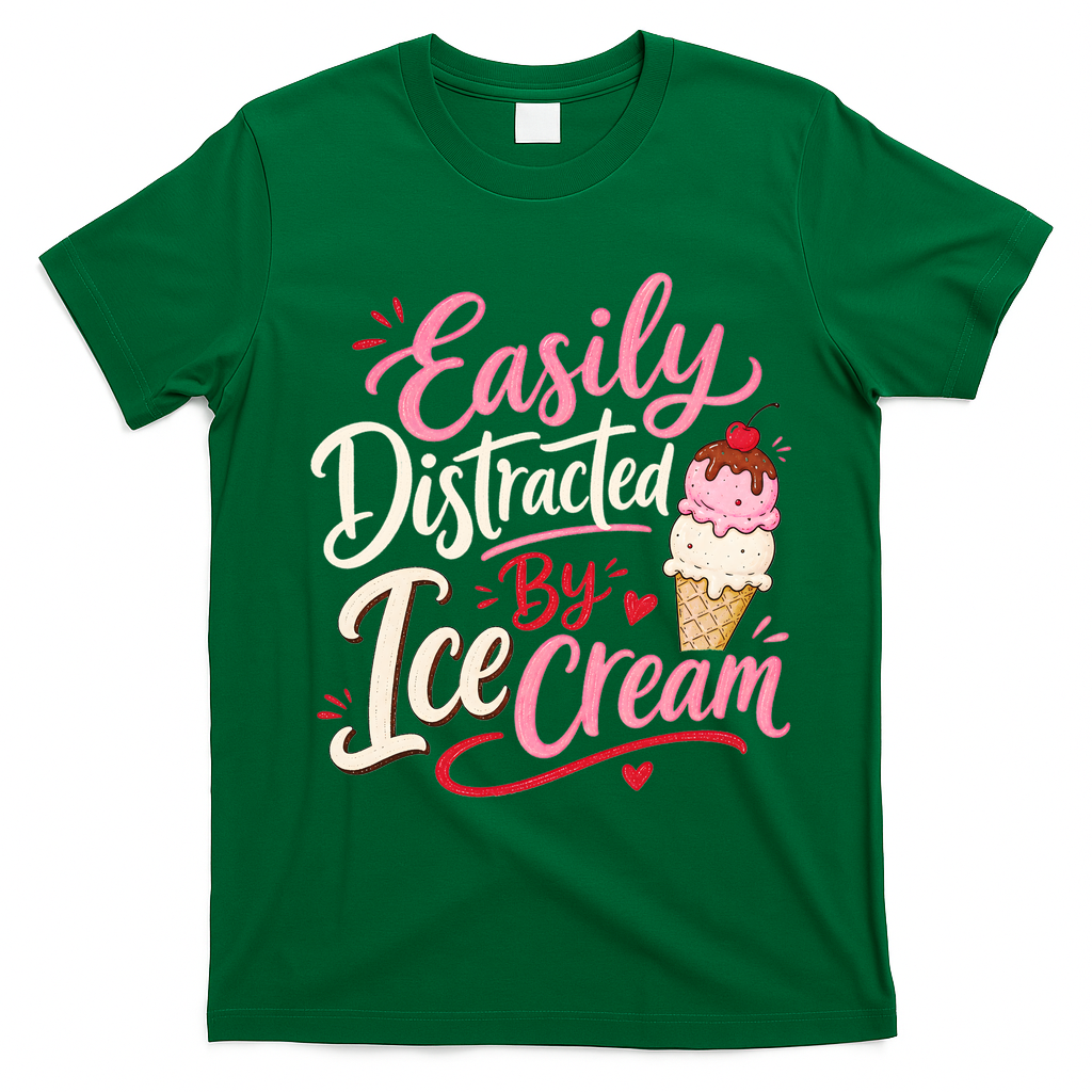 Easily Distracted By Ice Cream Funny Cute T-Shirt - Irish Green