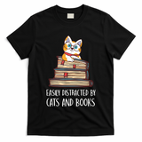 Easily Distracted By Cats And Books Cat & Book Lover T-Shirt