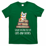 Easily Distracted By Cats And Books Cat & Book Lover T-Shirt