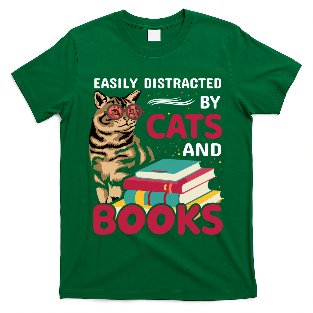 Easily Distracted By Cats And Books T-Shirt