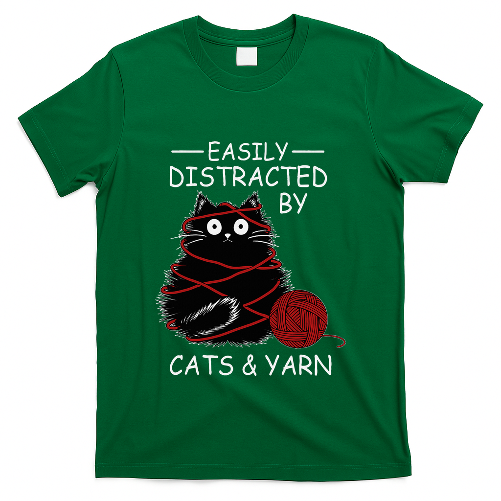 Easily Distracted By Cats And Yarn Kitten Lover Crochet T-Shirt
