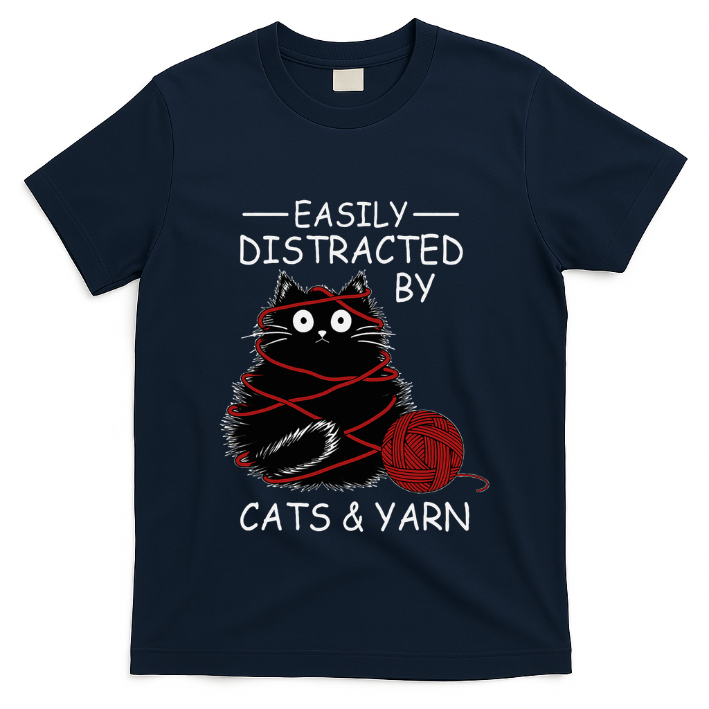 Easily Distracted By Cats And Yarn Kitten Lover Crochet T-Shirt
