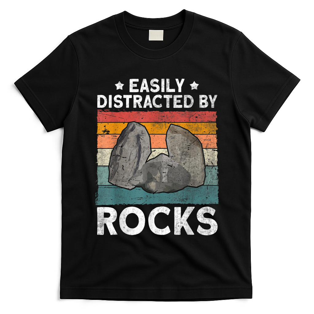Easily Distracted By Rocks Collector Mineral Retro Geologist T-Shirt