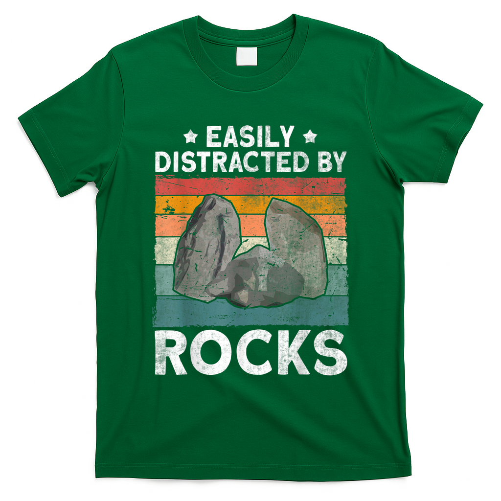 Easily Distracted By Rocks Collector Mineral Retro Geologist T-Shirt