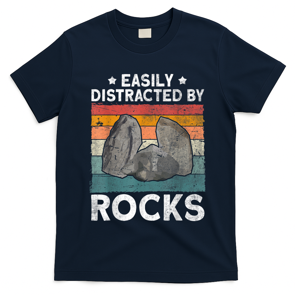 Easily Distracted By Rocks Collector Mineral Retro Geologist T-Shirt