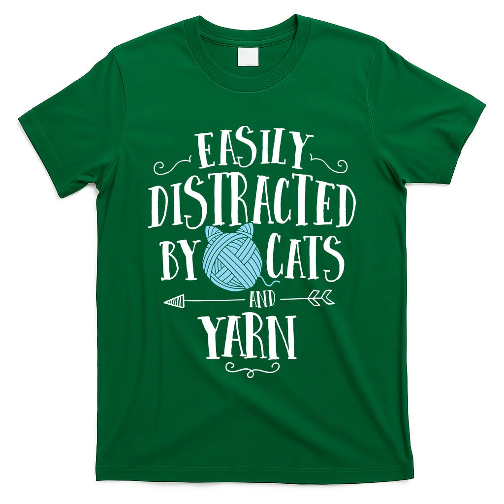 Easily Distracted By Cats And Yarn Knitting Yarn Crochet T-Shirt