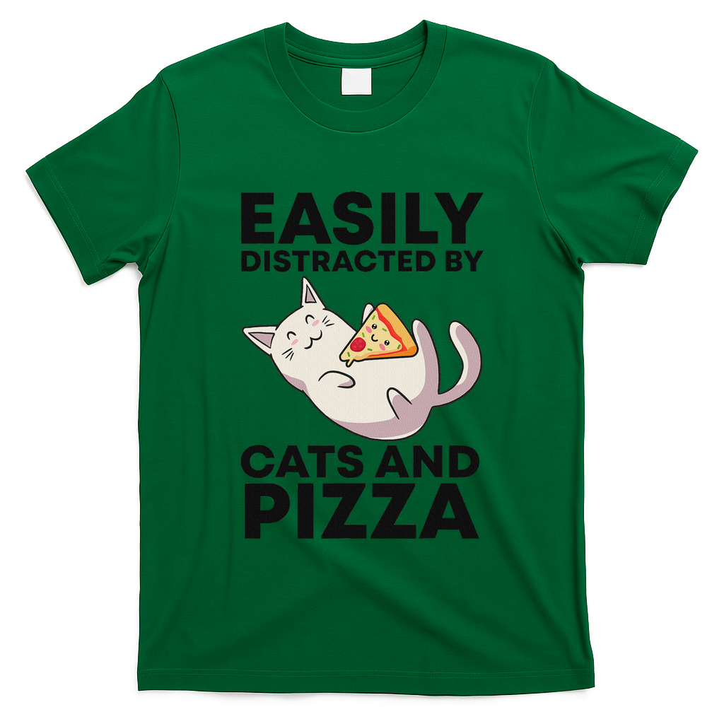 Easily Distracted By Cats And Pizza Kawaii Cat Lovers Gift T-Shirt
