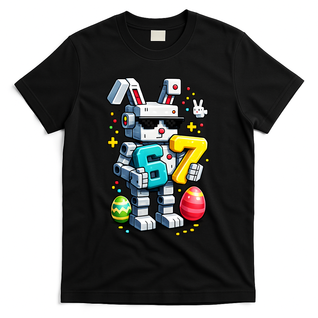 Easter Day Bunny Egg 6-7 Meme Gamer T-Shirt - Black
