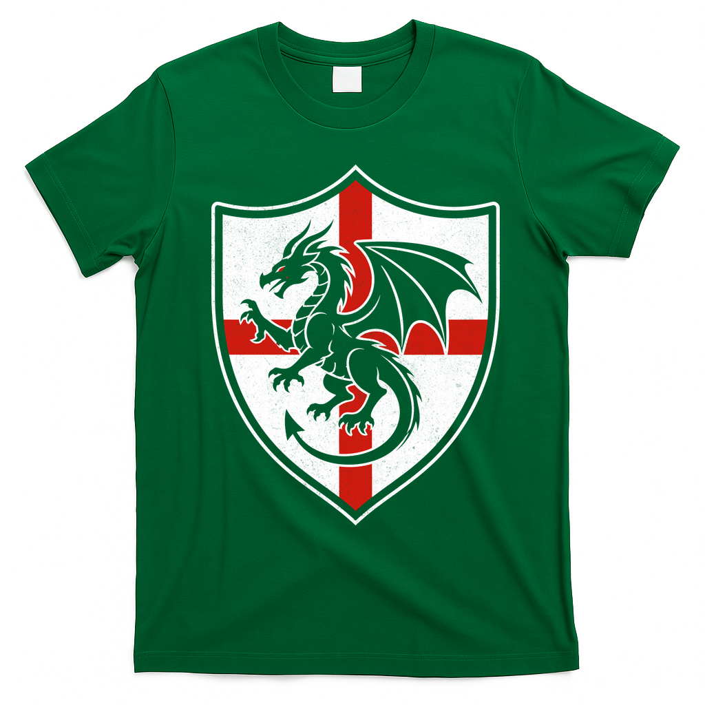 England Dragon Crest Shield Red Cross Emblem T-Shirt - Irish Green