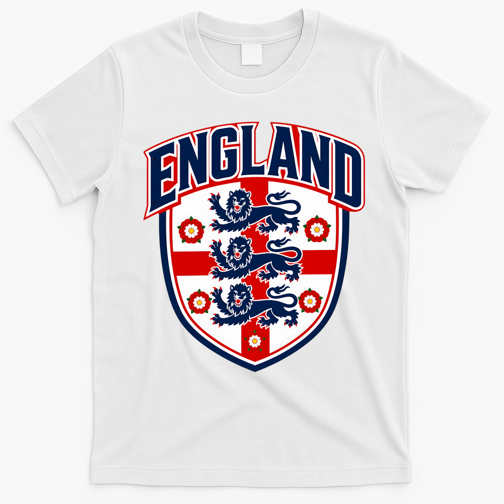 England English Flag Crest Soccer Fan T-Shirt - White